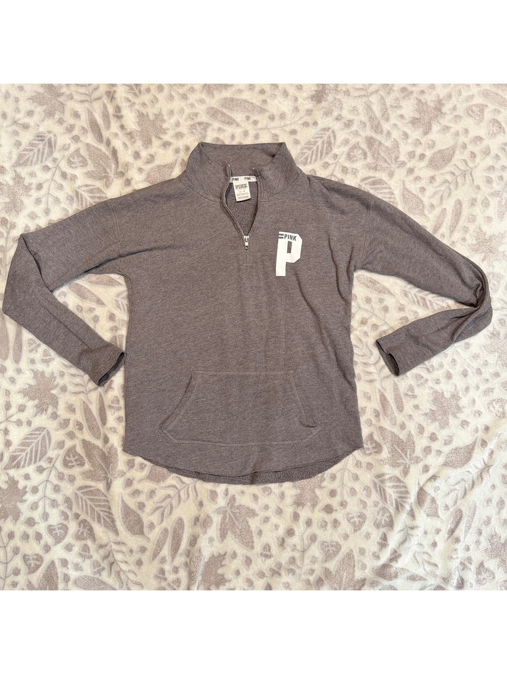 PINK‎ Victoria's Secret Gray Quarter Zip Pullover Sweatshirt Women's M